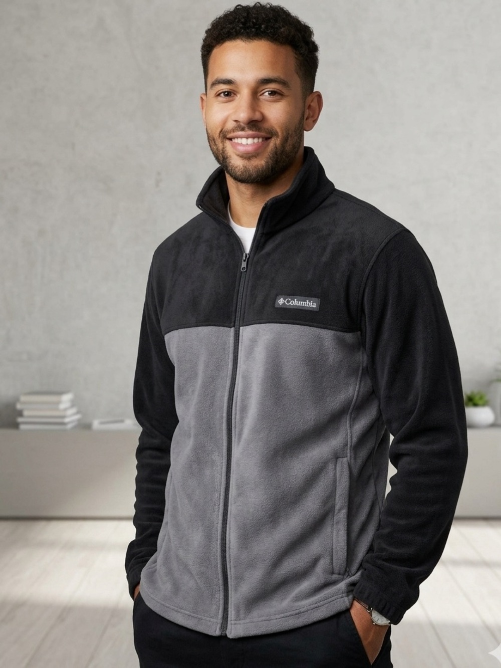 Columbia Men's Black & Gray Two-Tone Fleece Jacket size XL